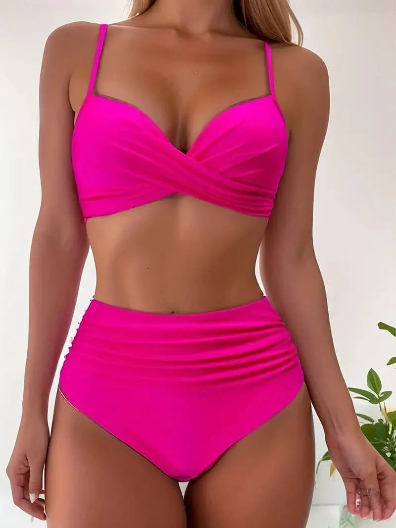 Bikiniset | Gerimpeld | Gedraaid | Bikini met hoge taille | Zwemkleding voor dames-Boetiek Moda