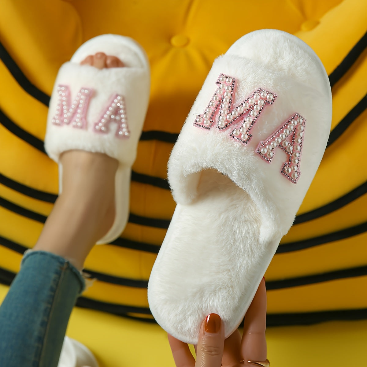 Binnenslippers - Dames Fluffy Open Teen Mama Huisslippers-Boetiek Moda