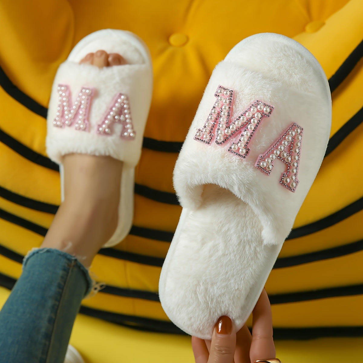 Binnenslippers - Dames Fluffy Open Teen Mama Huisslippers-Boetiek Moda