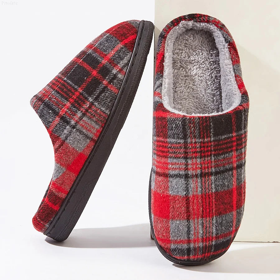 Binnenslippers - Heren huis schoenen met geruite pluche voering-Boetiek Moda