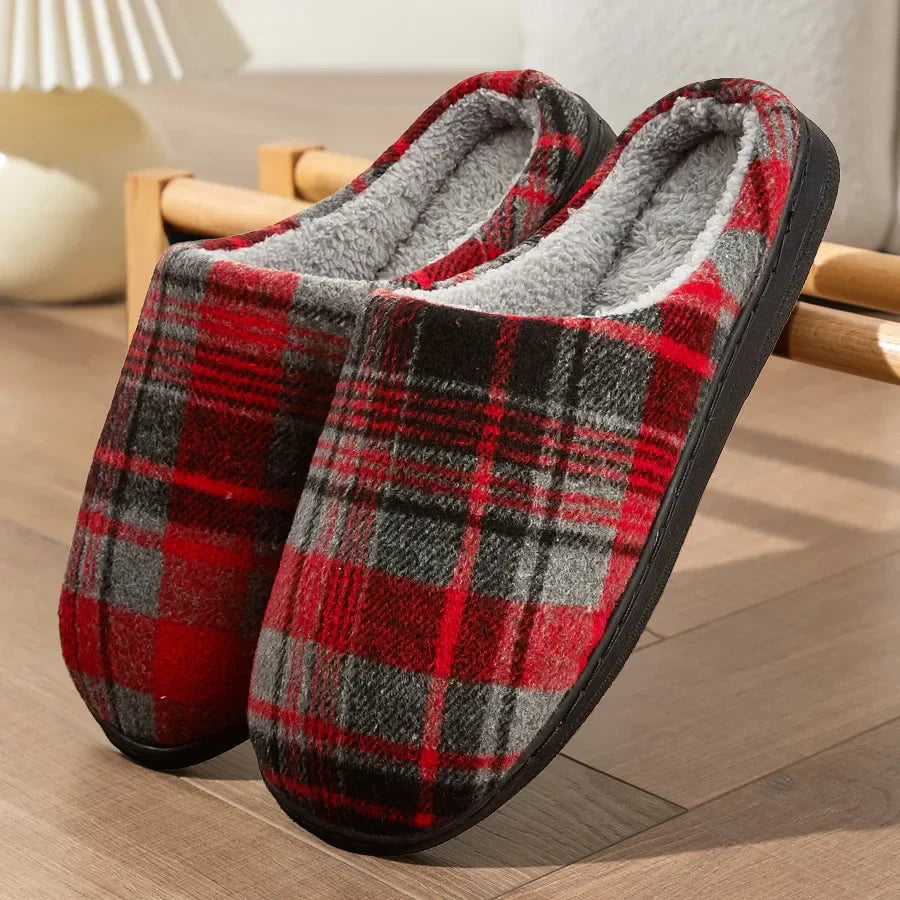 Binnenslippers - Heren huis schoenen met geruite pluche voering-Boetiek Moda