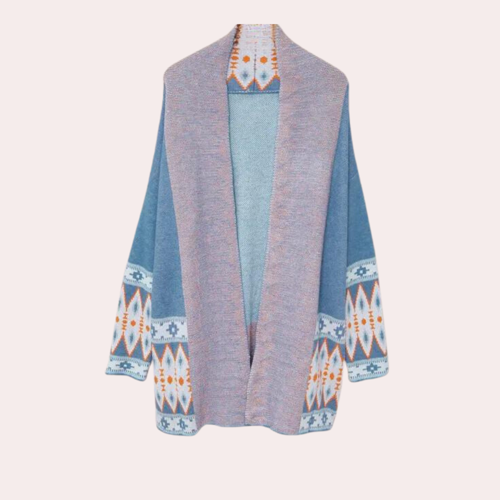 Blauw vest - Boho - Open voorkant - Lang vest - Damesbreigoed-Boetiek Moda