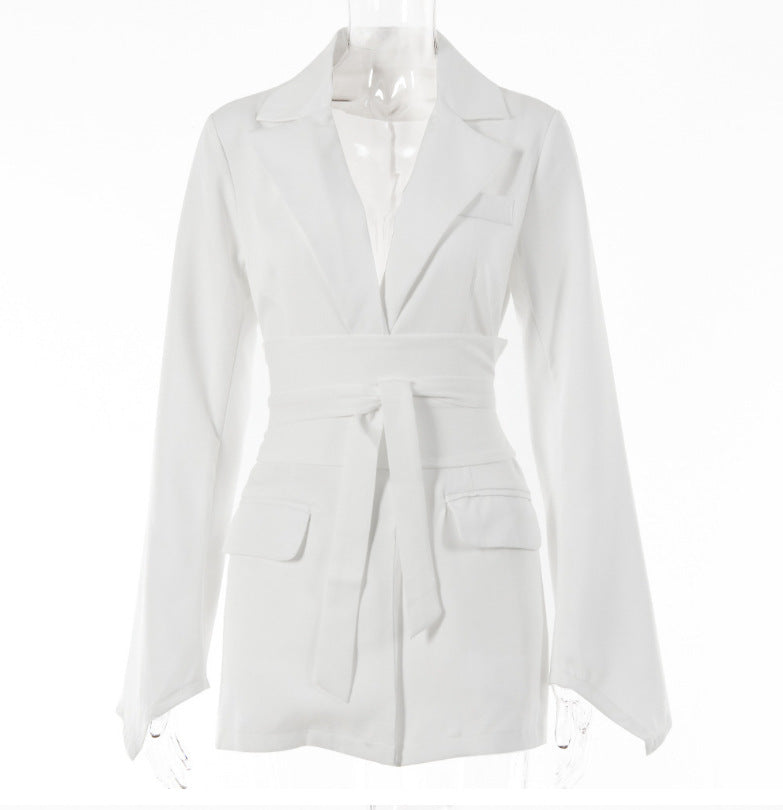 Blazer - Elegante lange slanke blazer met riem voor dames-Boetiek Moda