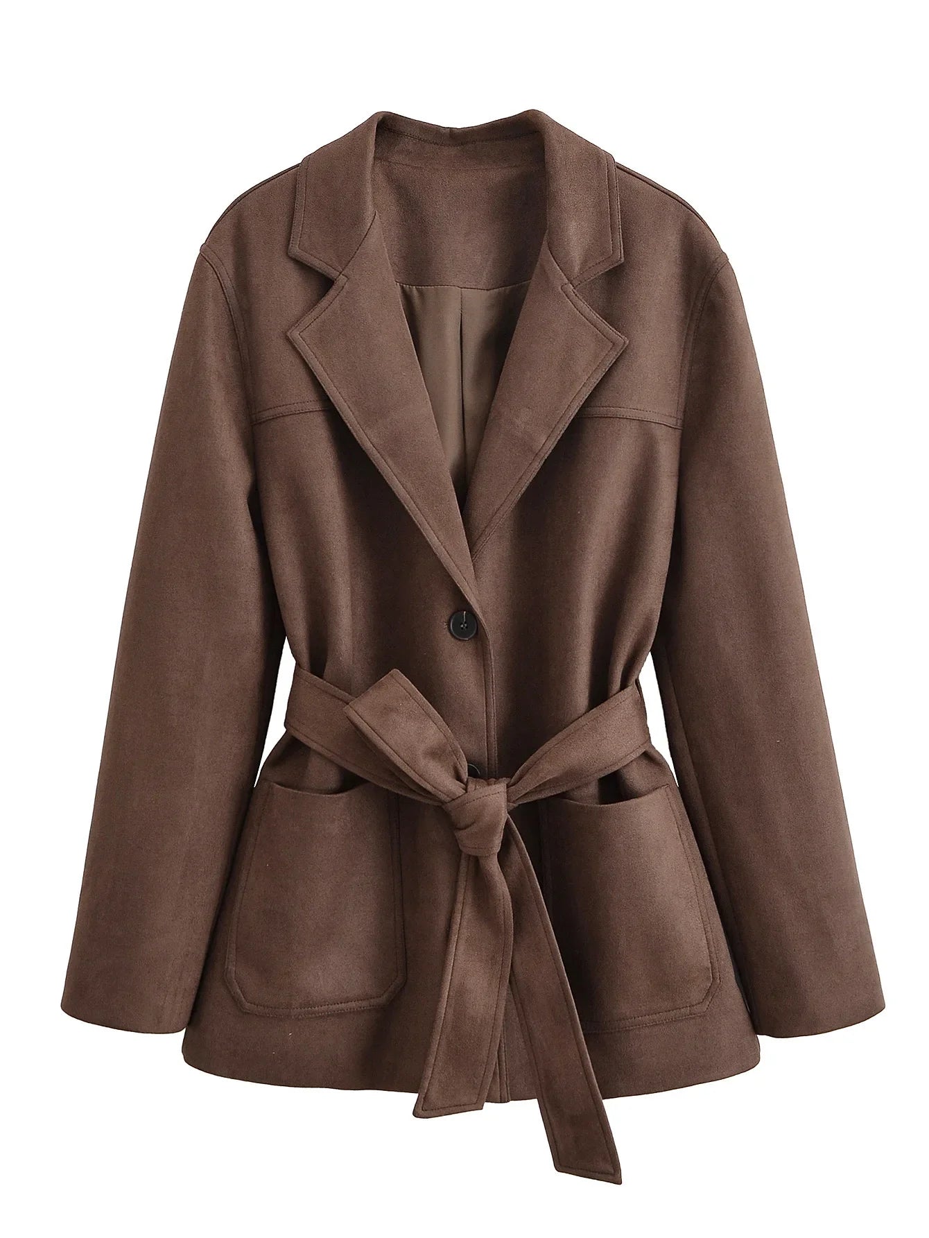 Blazerjasje - Bruin suède reversjasje voor dames voor de herfst-Boetiek Moda