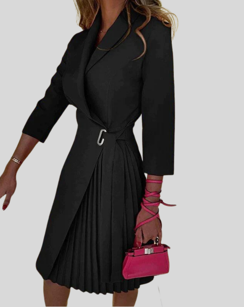 Blazerjurk - Kniehoogte - Lange mouwen - Plooirok - Formele jurk-Boetiek Moda