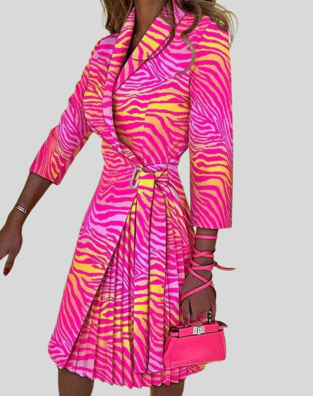 Blazerjurk - Kniehoogte - Lange mouwen - Plooirok - Formele jurk-Boetiek Moda