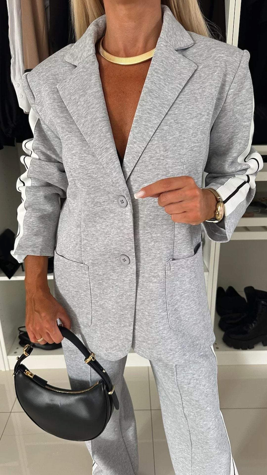 Blazerset - Casual tweedelige broek met wijde pijpen voor dames-Boetiek Moda