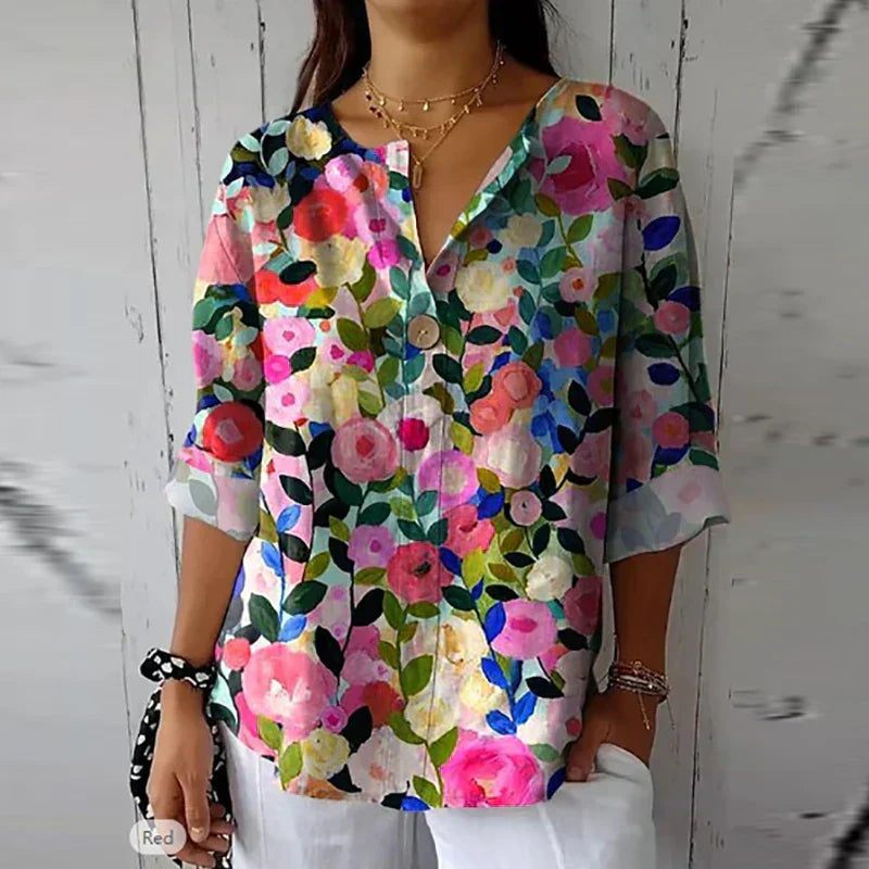 Bloemen Blouse - Casual Gedrukt Loose Fit Button-Up Shirt voor dames-Boetiek Moda