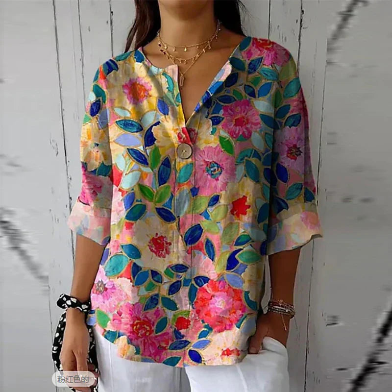 Bloemen Blouse - Casual Gedrukt Loose Fit Button-Up Shirt voor dames-Boetiek Moda