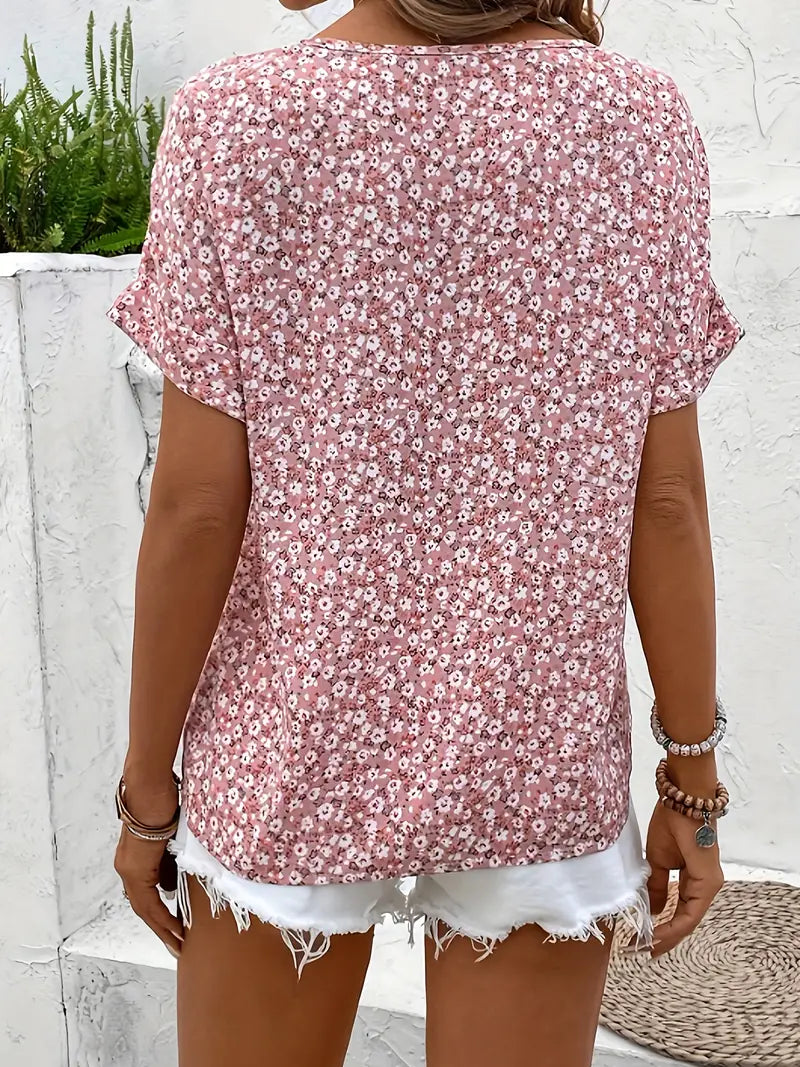 Bloemen Top - Korte Mouw - Button-Up - Zomer Top - Dames Bloemen Blouse-Boetiek Moda