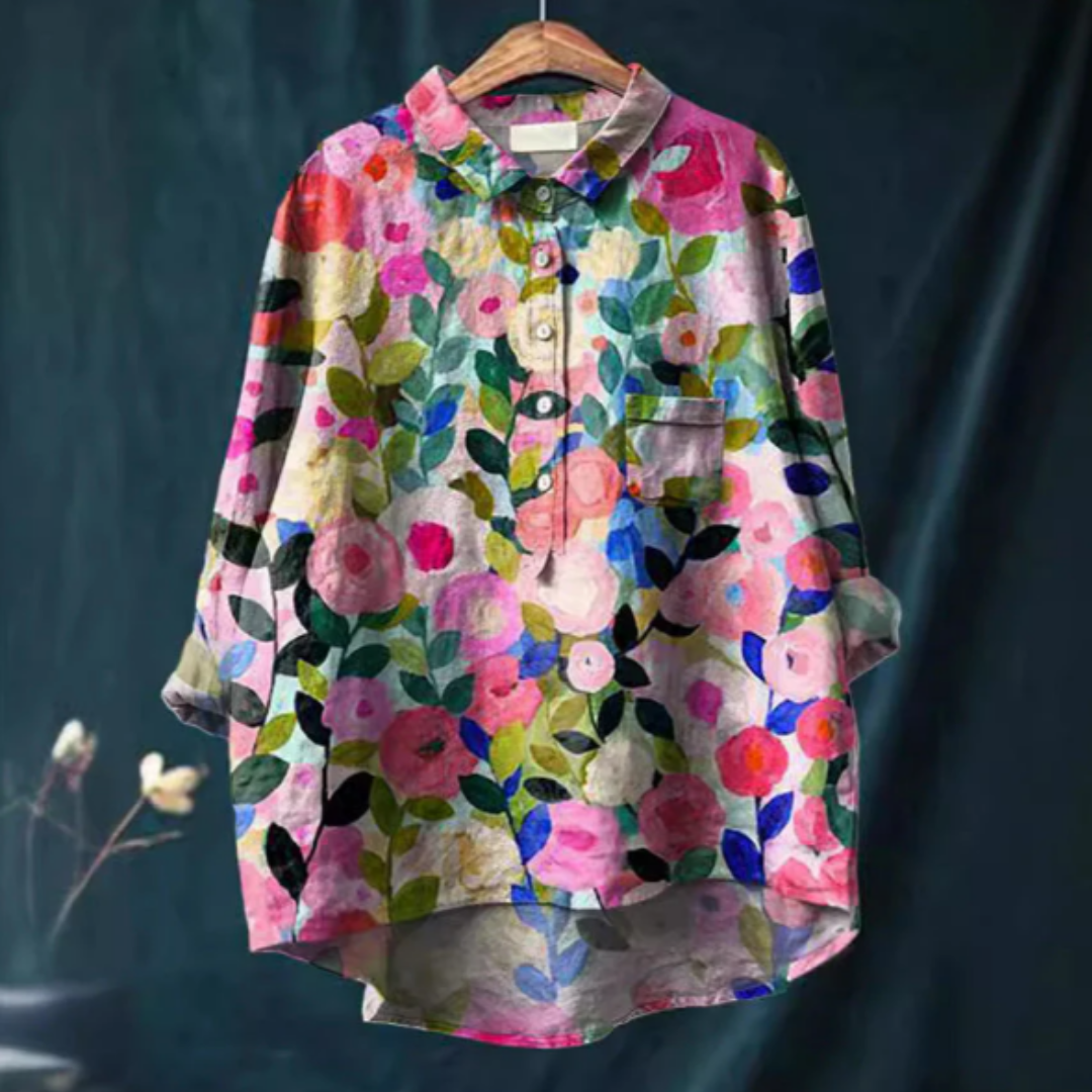 Bloemenblouse - Lange Mouw - Button-Up - Oversized Blouse - Dameskleding-Boetiek Moda