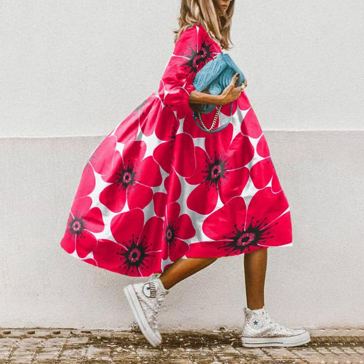 Bloemenjurk | Los model | Lange Mouw | Midi Jurk | Zomerjurk-Boetiek Moda