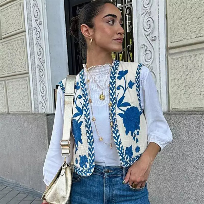 Bloemenvest - Mouwloos geborduurd Vintage Gilet voor dames-Boetiek Moda