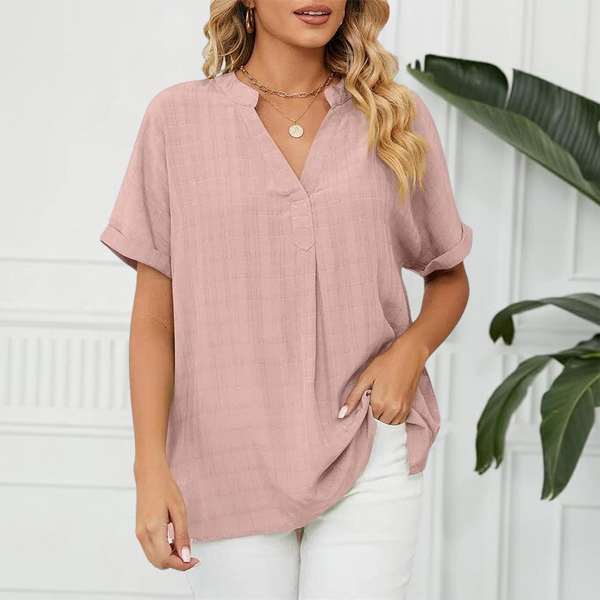 Blouse - Korte Mouw - V Hals Oversized Blouse - Dameskleding-Boetiek Moda