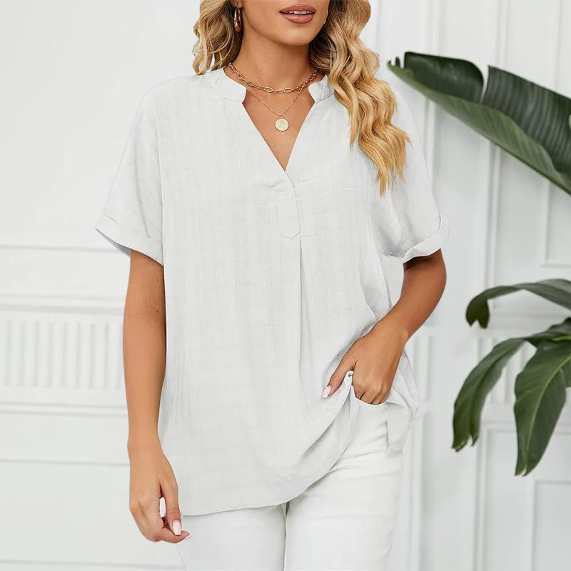 Blouse - Korte Mouw - V Hals Oversized Blouse - Dameskleding-Boetiek Moda