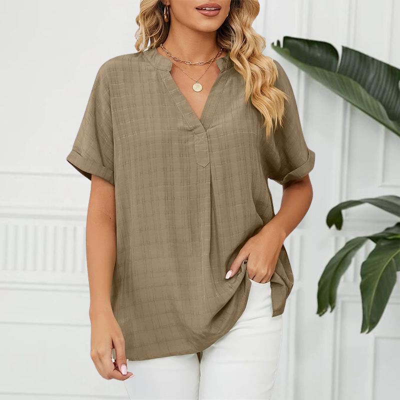 Blouse - Korte Mouw - V Hals Oversized Blouse - Dameskleding-Boetiek Moda