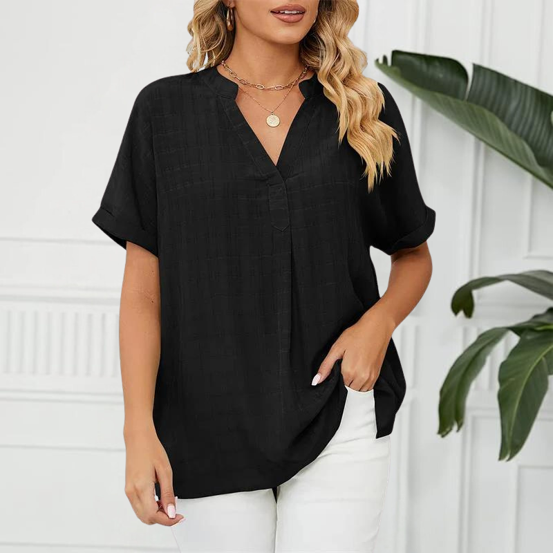 Blouse - Korte Mouw - V Hals Oversized Blouse - Dameskleding-Boetiek Moda