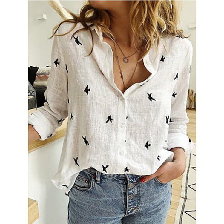 Blouse - Lange Mouw - Button-Up - Linnen Overhemd - Dames Overhemden-Boetiek Moda