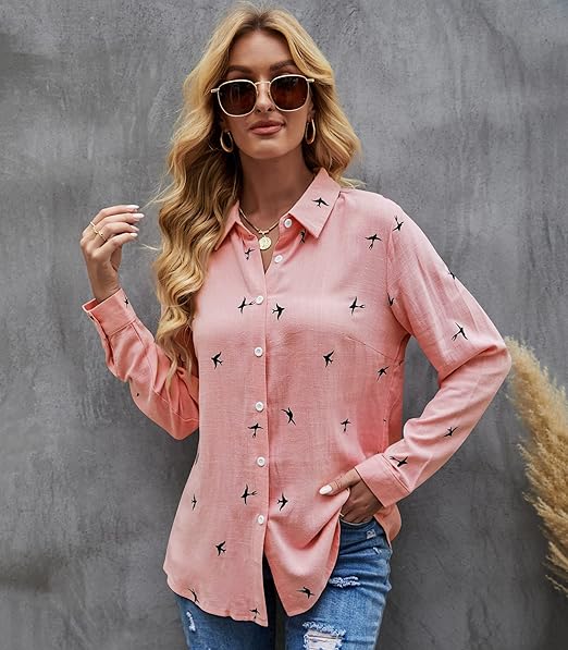 Blouse - Lange Mouw - Button-Up - Linnen Overhemd - Dames Overhemden-Boetiek Moda