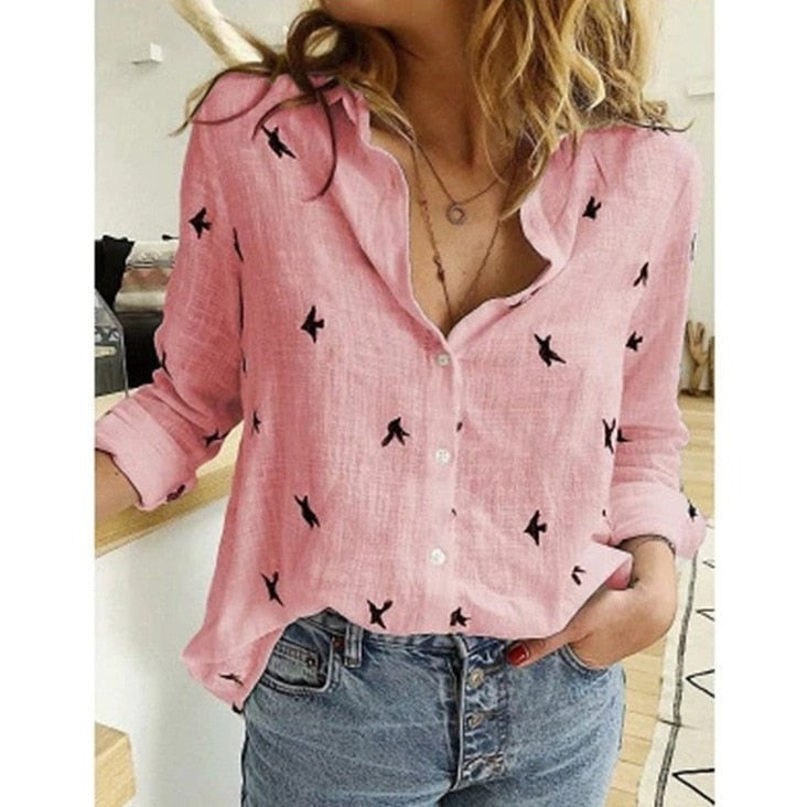 Blouse - Lange Mouw - Button-Up - Linnen Overhemd - Dames Overhemden-Boetiek Moda