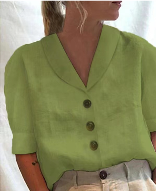 Blouse met korte mouwen | Losse pasvorm | Kraag | Knoopsluiting | Dames tops-Boetiek Moda
