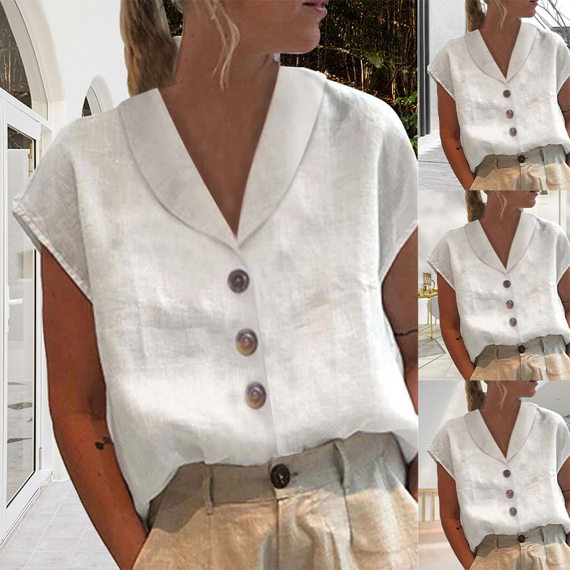 Blouse met korte mouwen | Losse pasvorm | Kraag | Knoopsluiting | Dames tops-Boetiek Moda