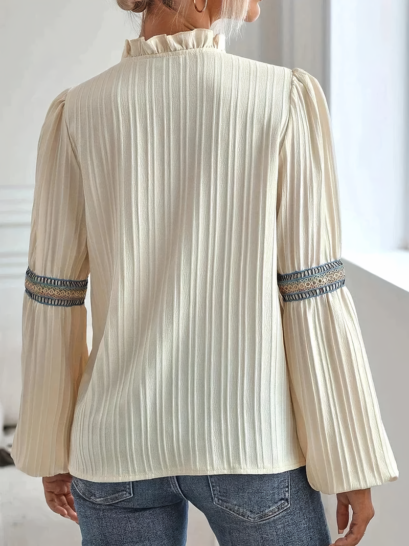 Blouse met ruches - Ballonmouwen - Lang Mouwen - Kanten Blouse - Dameskleding-Boetiek Moda