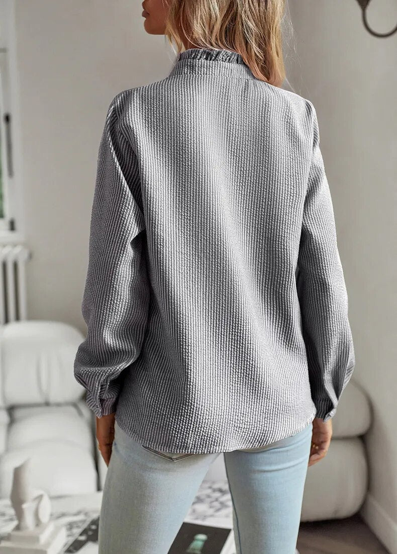Blouse met ruches - Lange Mouw - Los model - Button-Up Top - Button-Up Shirt Vrouwen-Boetiek Moda