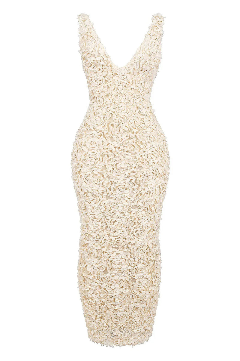 Bodycon Jurk - Mouwloze Witte V-Hals Cocktail Maxi Jurk-Boetiek Moda