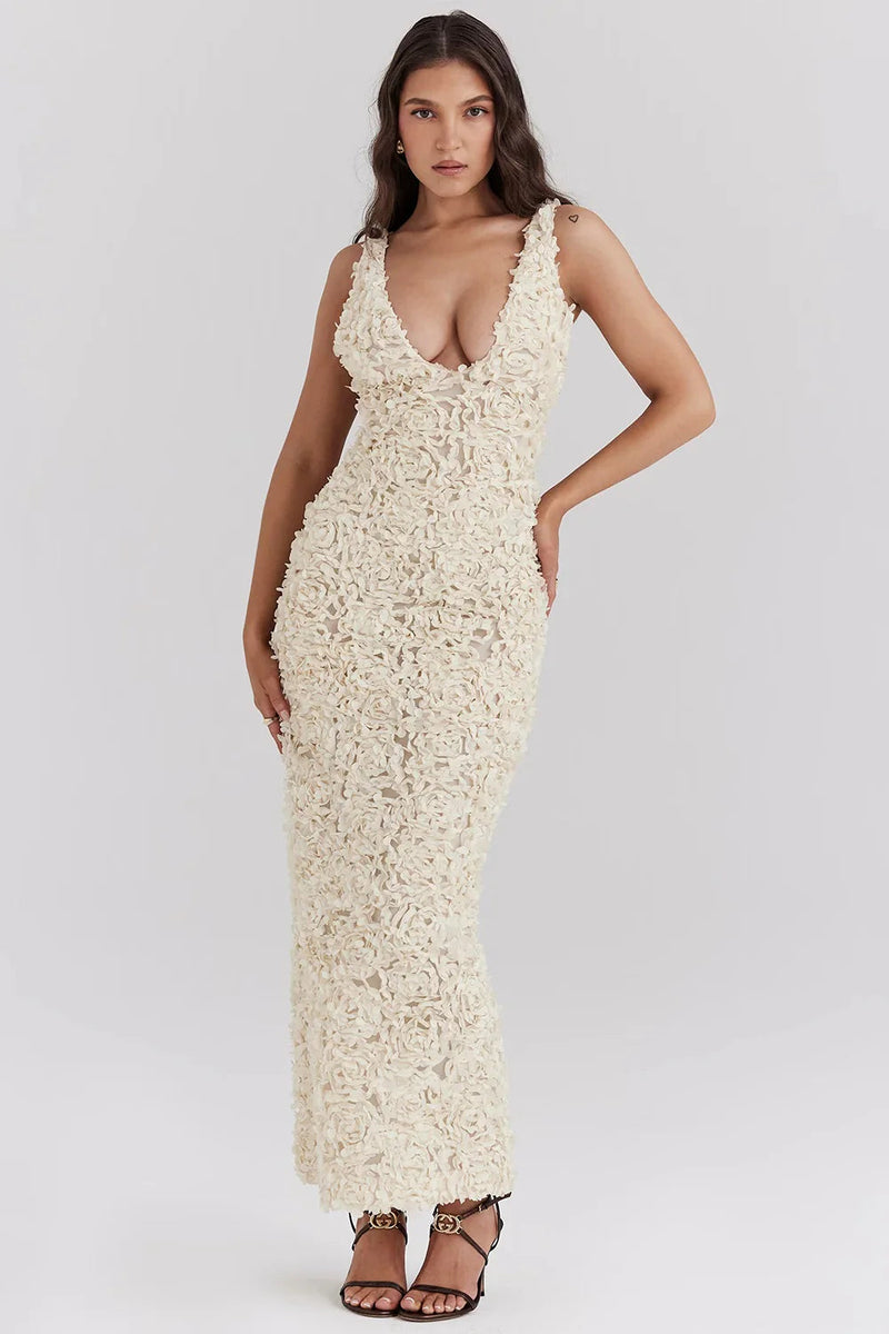 Bodycon Jurk - Mouwloze Witte V-Hals Cocktail Maxi Jurk-Boetiek Moda