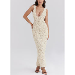 Bodycon Jurk - Mouwloze Witte V-Hals Cocktail Maxi Jurk-Boetiek Moda