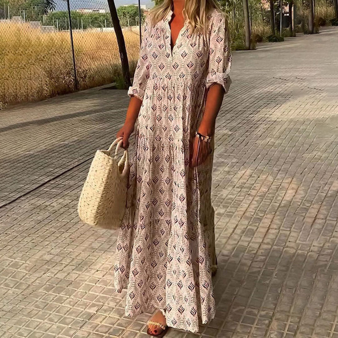 Boho Jurk - Lange Mouw - Losjes Fit - Maxi Jurk - Maxi Zondress-Boetiek Moda