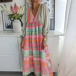 Boho Jurk - Lange Mouw - Losjes Fit - Maxi Jurk - Zomerjurk-Boetiek Moda