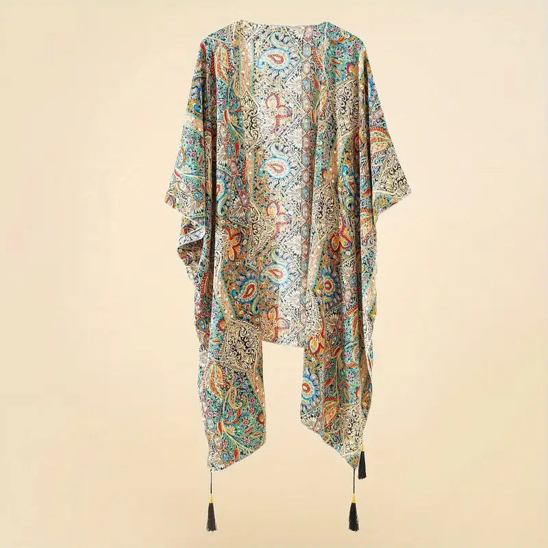 Boho Kimono, Paisley-print, Open voorkant, Bikini gewaad, Strand Kimono-Boetiek Moda