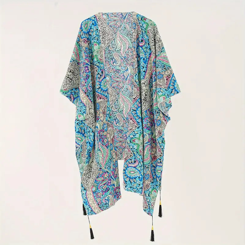 Boho Kimono, Paisley-print, Open voorkant, Bikini gewaad, Strand Kimono-Boetiek Moda