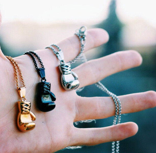 Bokshandschoen ketting | Hanger | Goud, Zilver en Zwart | Kettingen voor mannen | Ketting voor mannen-Boetiek Moda