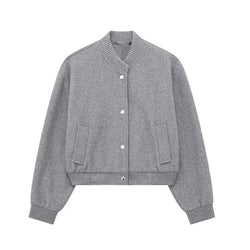 Bomberjack - Dames Casual Button-Up Cropped Jacket-Boetiek Moda