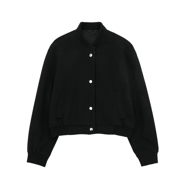 Bomberjack - Dames Casual Button-Up Cropped Jacket-Boetiek Moda