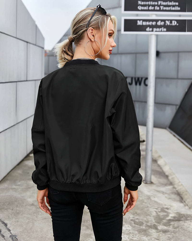 Bomberjack - Dunne dames bomberjack met rits en zakken-Boetiek Moda