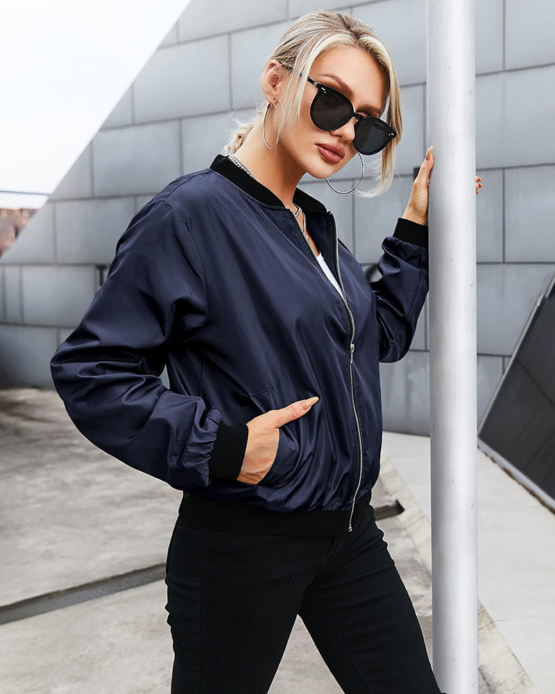 Bomberjack - Dunne dames bomberjack met rits en zakken-Boetiek Moda