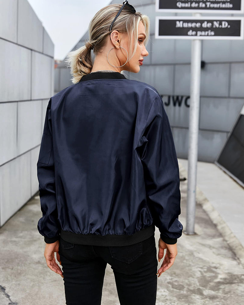 Bomberjack - Dunne dames bomberjack met rits en zakken-Boetiek Moda