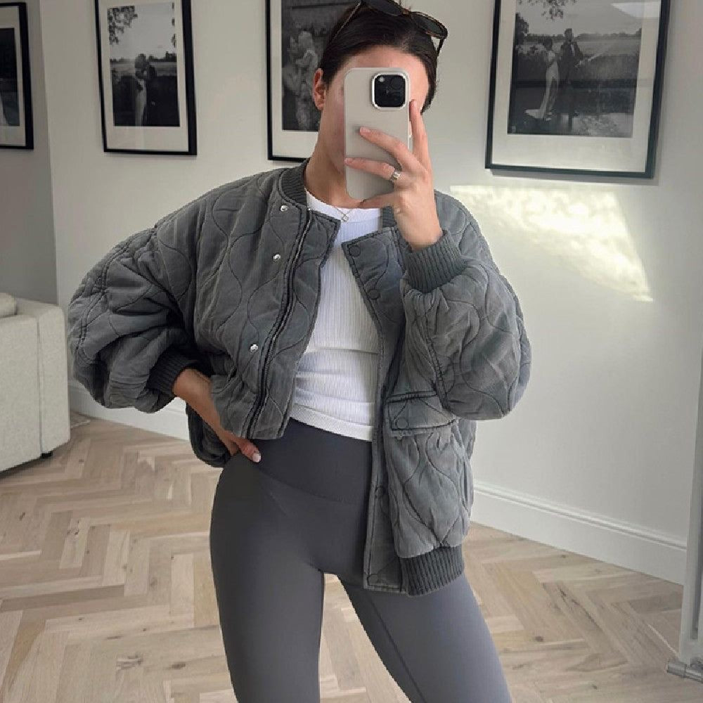 Bomberjack - Grijs - Gewatteerd - Oversized jas - Dames gewatteerde bomberjacks-Boetiek Moda