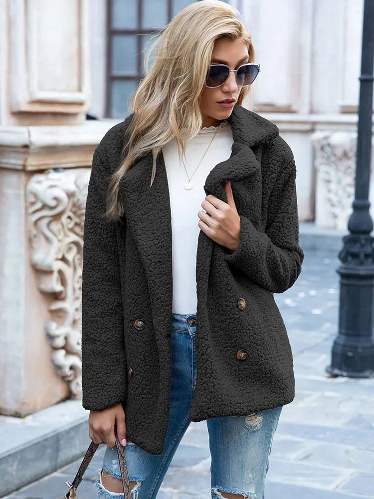 Bontjas - Double Breasted - Kort - Teddyjas - Winterjas voor dames-Boetiek Moda