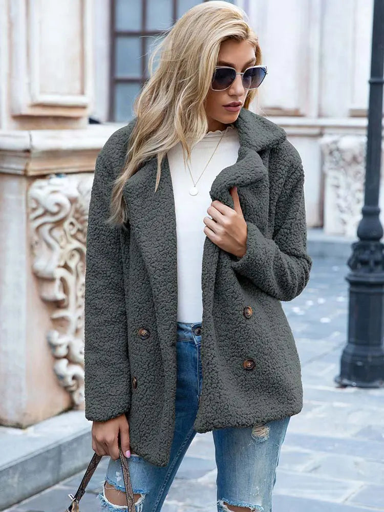 Bontjas - Double Breasted - Kort - Teddyjas - Winterjas voor dames-Boetiek Moda