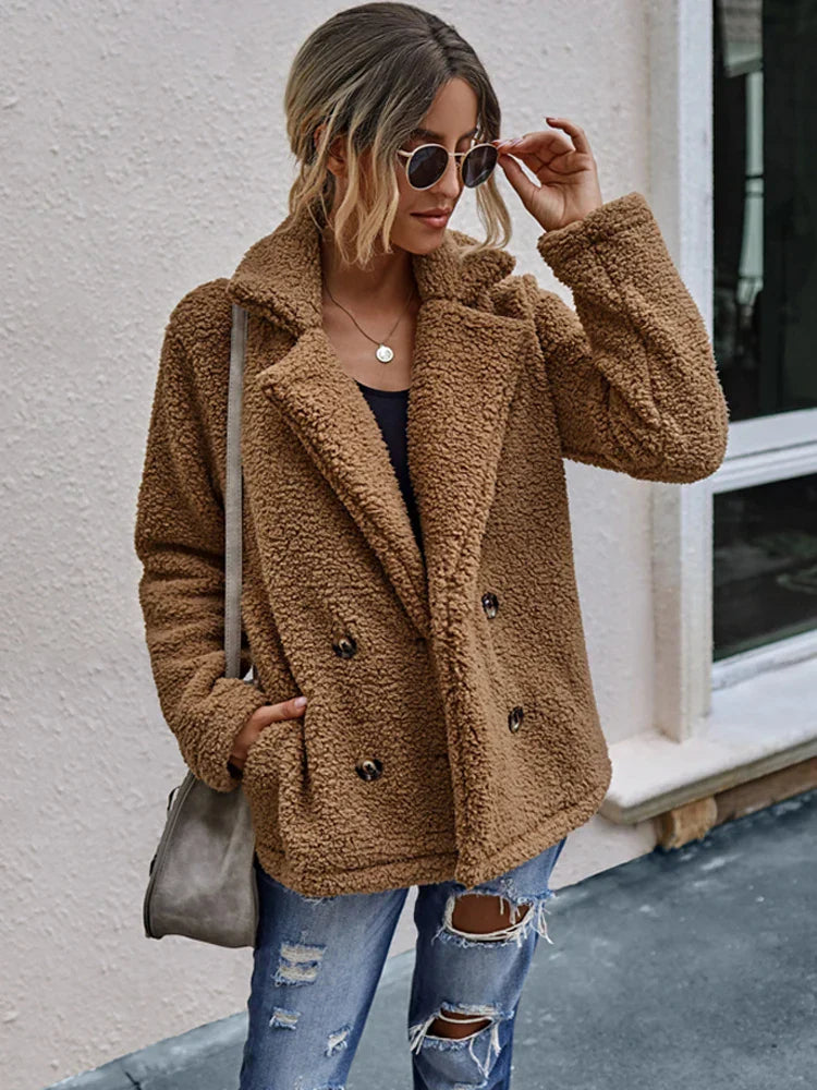 Bontjas - Double Breasted - Kort - Teddyjas - Winterjas voor dames-Boetiek Moda