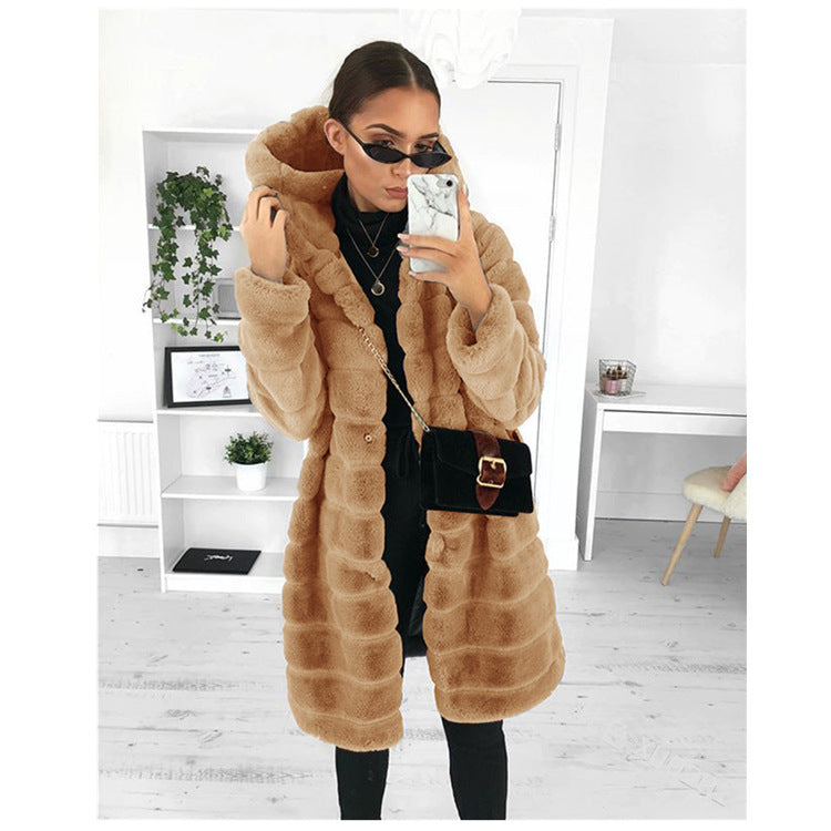 Bontjas met capuchon | Halflang | Faux pluizige jas | Vrouwen Winterjas-Boetiek Moda