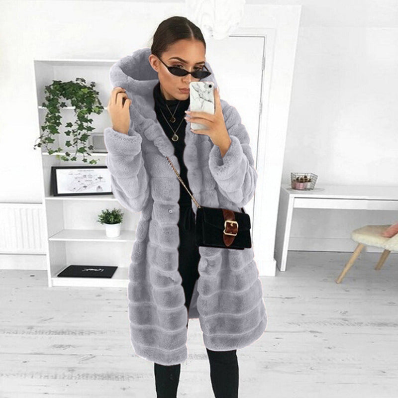 Bontjas met capuchon | Halflang | Faux pluizige jas | Vrouwen Winterjas-Boetiek Moda