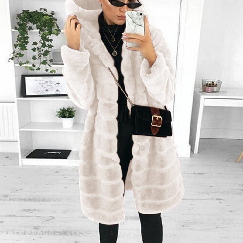 Bontjas met capuchon | Halflang | Faux pluizige jas | Vrouwen Winterjas-Boetiek Moda