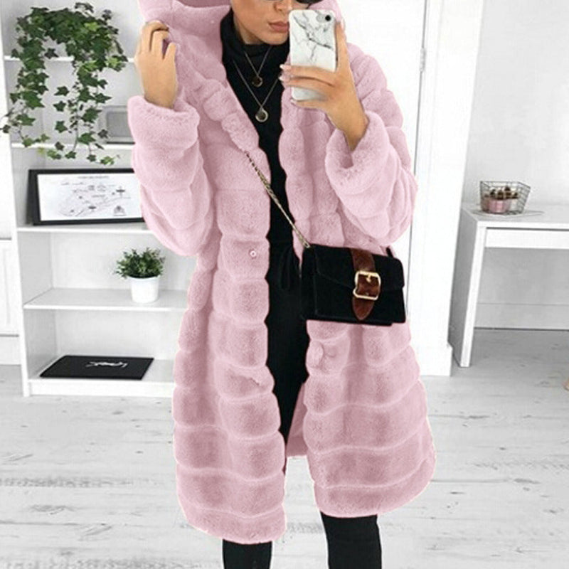 Bontjas met capuchon | Halflang | Faux pluizige jas | Vrouwen Winterjas-Boetiek Moda