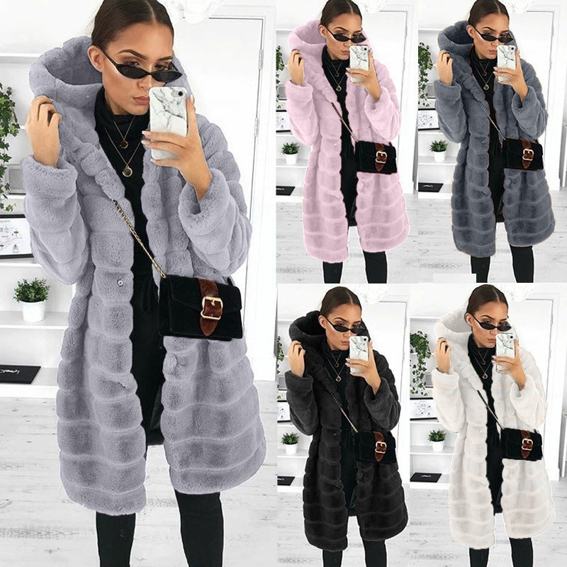 Bontjas met capuchon | Halflang | Faux pluizige jas | Vrouwen Winterjas-Boetiek Moda